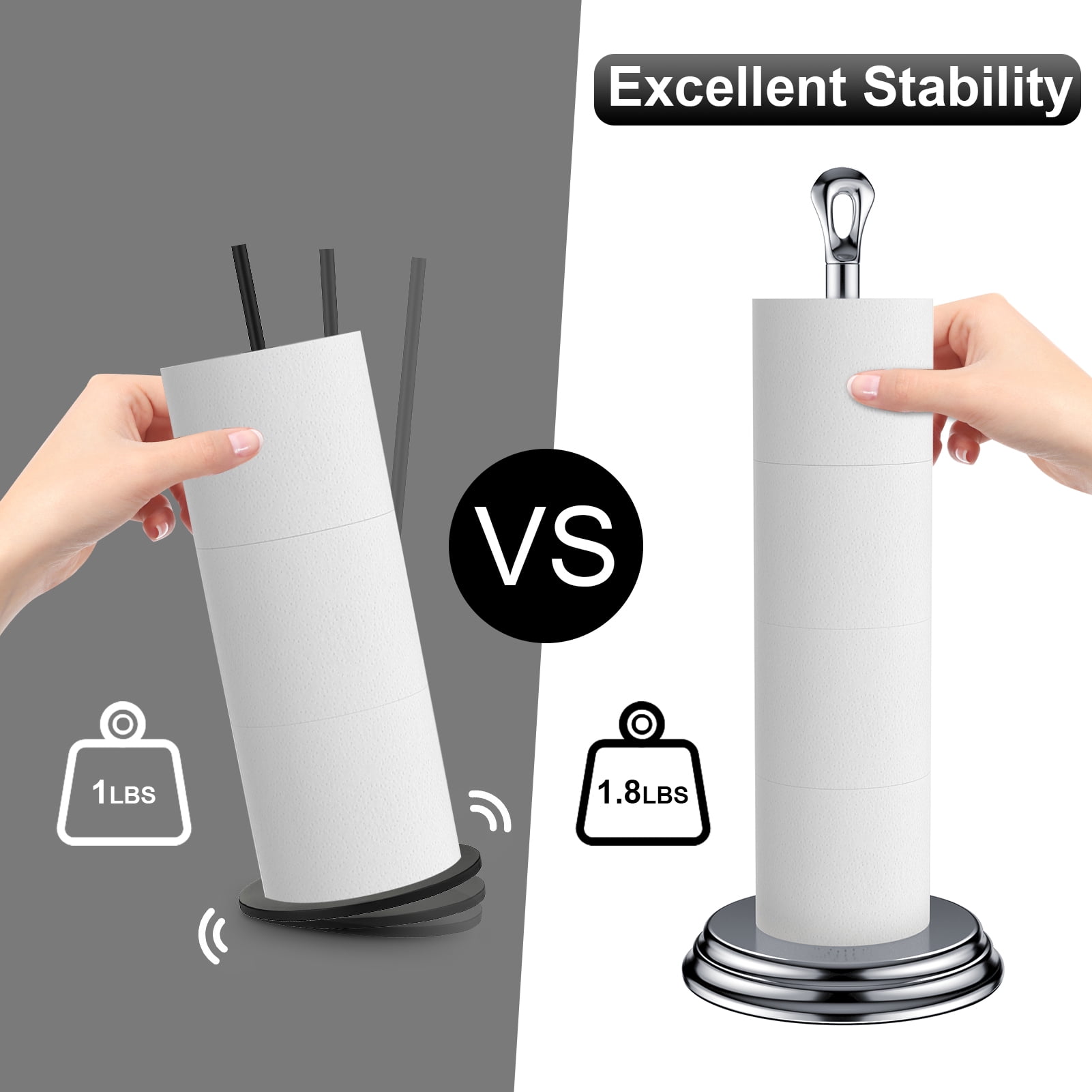 KASUNTO Freestanding Metal Toilet Paper Holder with Rustproof Finish (Polished Chrome)
