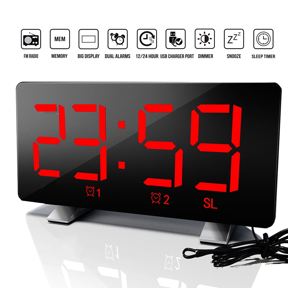 Digital Large LED Display with USB Charging Port 12/24 Hr Snooze 8.9 Inches New 