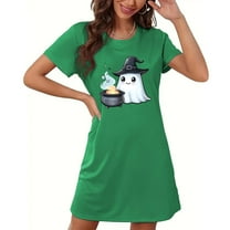 Sakmal Halloween Nightgowns for Women Short Cute Plus Size Green Nightshirt Short Sleeve Ghost Print Nightgowns for Women