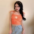 thumbnail image 3 of Chaleco para mujer, niña, con hombros descubiertos, top corto, chaleco ajustado de punto, naranja Sweethay AP001483-08B, 3 of 7