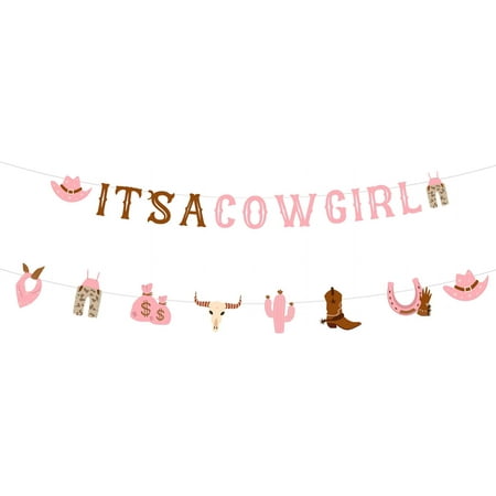 Cowgirl Baby Shower Banner, It's a Cowgirl Bunting Garland, Pink Hats Boots Cactus Gender Reveal, Pregnancy Announcement, My First Rodeo, Western Theme Party Decoration Supplies