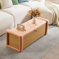 thumbnail image 3 of WUTUTUEE 48" Tufted Storage Ottoman Bench with Safety Hinge, Orange Faux Leather Blanket Chest & Versatile Entryway Storage, End of Bed Bench for Bedroom, Living Room, Dorm, Window Seat, 3 of 8