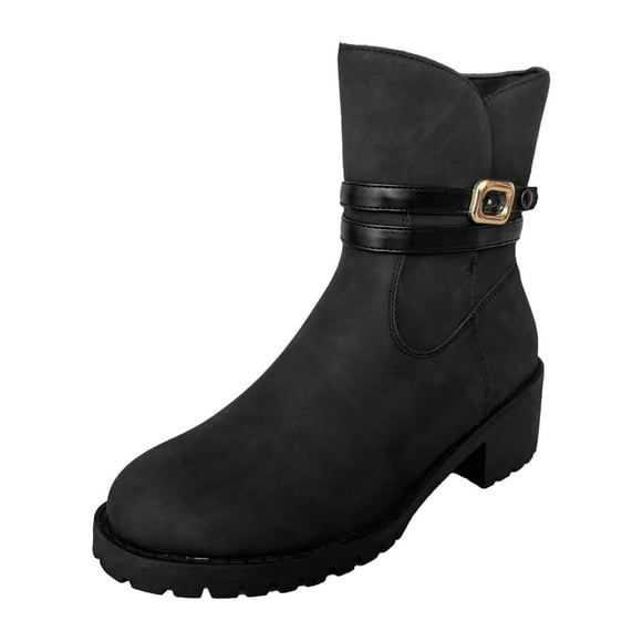 Wyzesi Snow Boots for Toddler Girls Water Proof Fashion Women Autumn Square Heels Zipper Solid Short Booties Round Toe Shoes Cold Winter Boots for Women