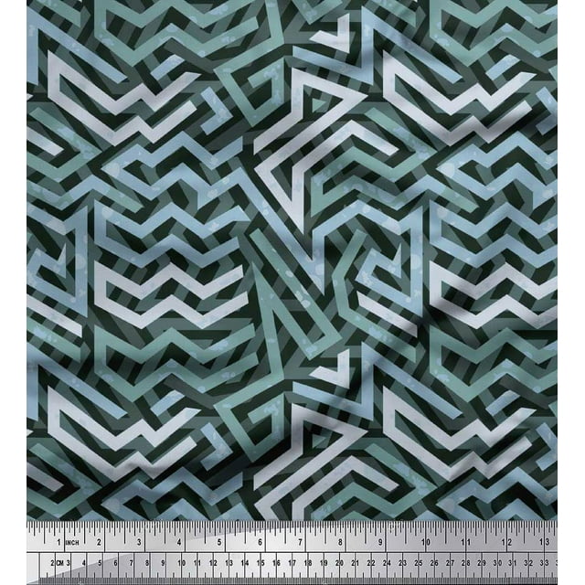 Soimoi Satin Silk Fabric Zig Zag Abstract Printed Craft Fabric by The Yard 42 Inch Wide