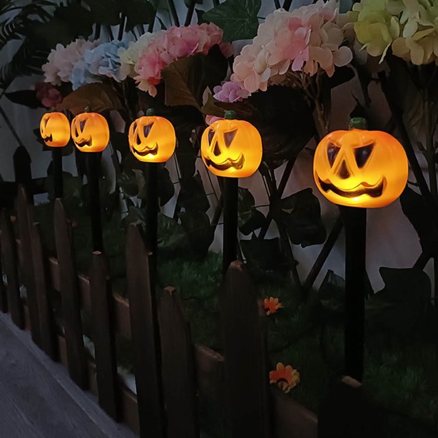 Luces Solares De Jardín La luz de la lámpara del ornamento del jardín de la calabaza 3D dura hasta 10H Halloween para la fiesta de vacaciones