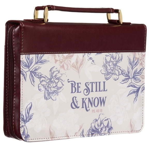 Christian Art Gifts Faux Leather Fashion Bible Cover - Be Still and Know - Psalm 46:10 Inspirational Bible Verse, Neutral Floral, Brown/Beige