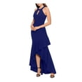 thumbnail image 3 of BETSY & ADAM Womens Navy Stretch Zippered Ruffled Keyhole Cutout Mermaid Gown Sleeveless Halter Full-Length Formal Hi-Lo Dress 2, 3 of 4