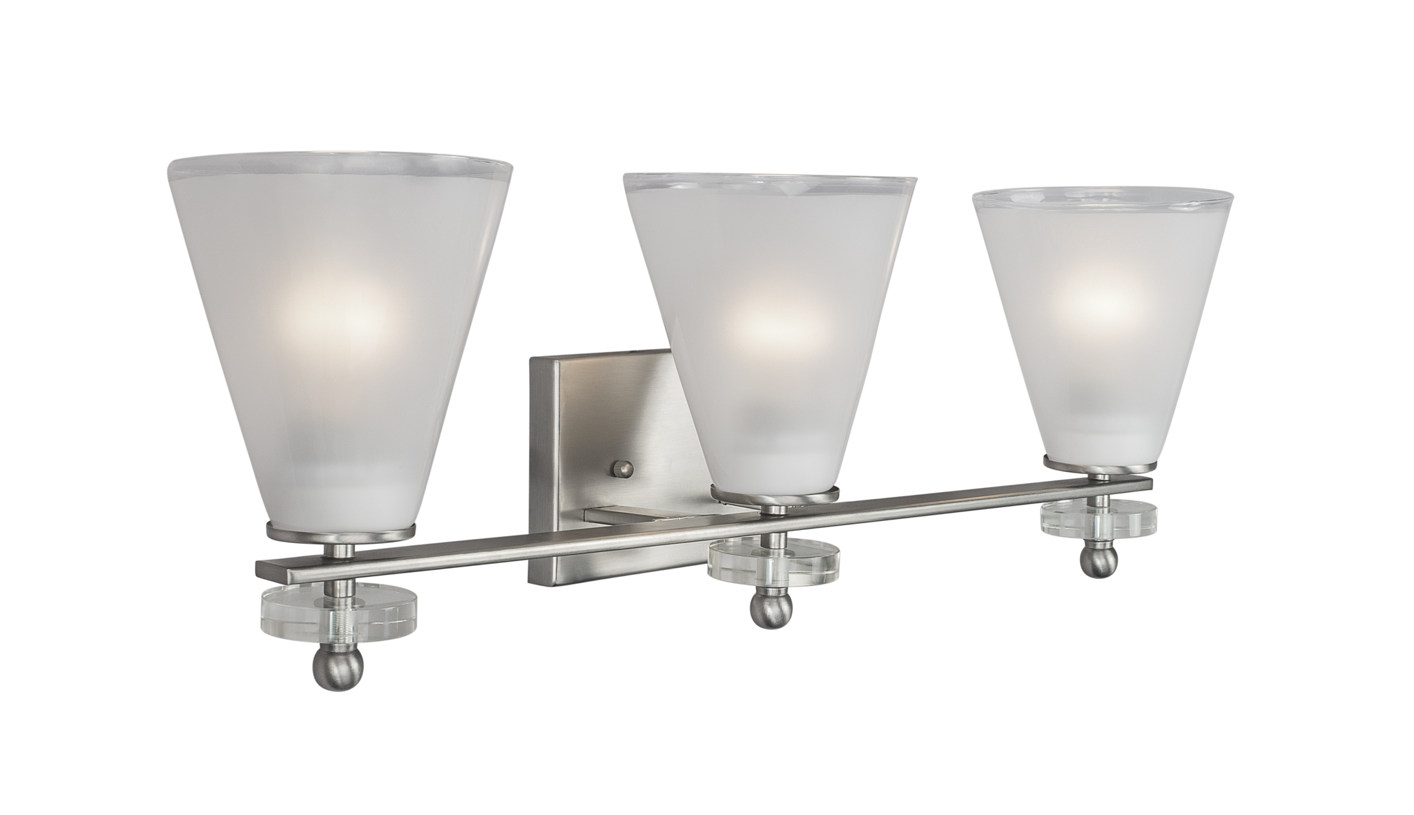 3Light Brushed Nickel Bath Vanity with Clear Outer and Sandblast Inner Glass