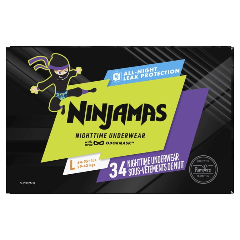 Ninjamas Boys Bedwetting Nighttime Underwear, Size L (64-95+ lbs