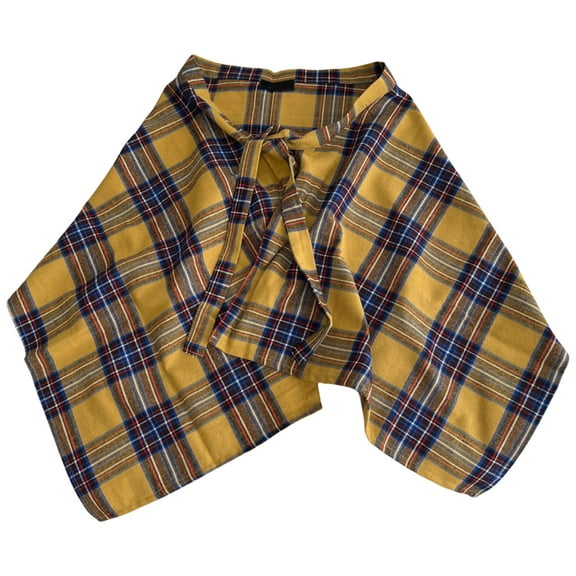 Unisex Checkered Layered Half Wrap Skirt Irregular Pleated Apron Skirt Tie Up A Line Hip Scarf Overskirt Shirt Extender