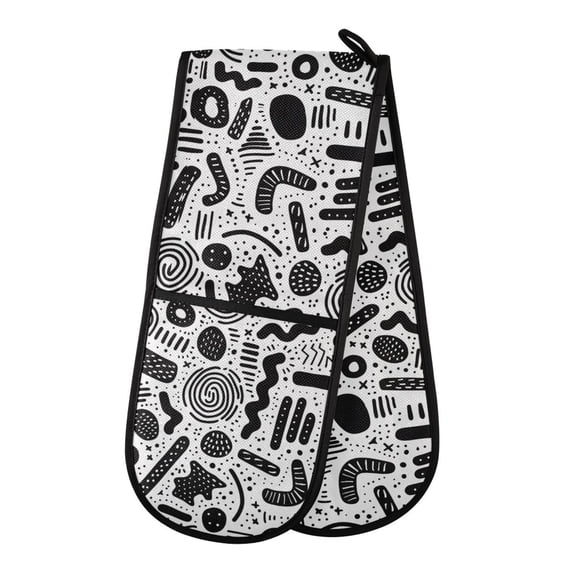 Dailycode Double Sided Oven Mitt with Loop Heat Resistant Kitchen Long Potholders 7" x 35" Abstract Shapes and Doodles