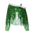 thumbnail image 4 of IROINNID Blouse for Women One-Shoulder Sexy Christmas Printed Plush Long Sleeve Pullover Shirt Casual Warm Tops Discount,Green, 4 of 5