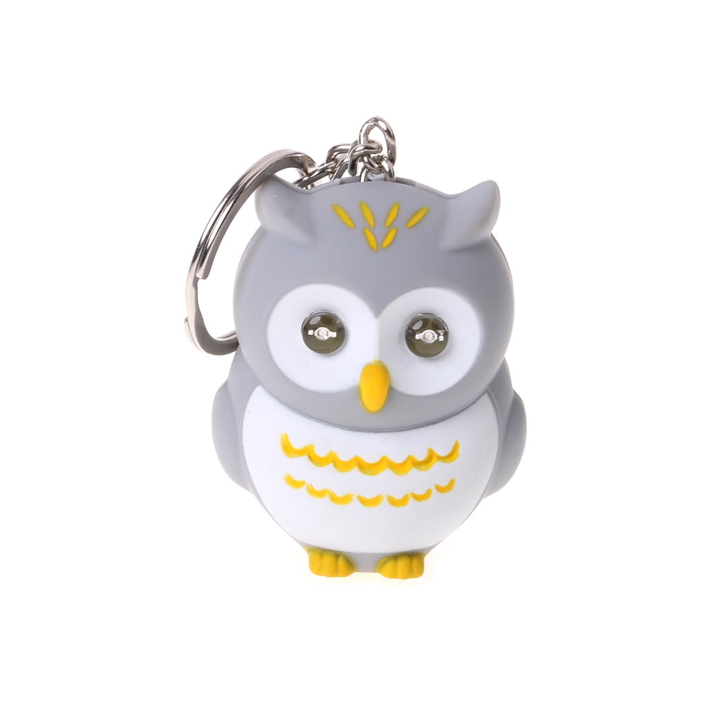 1X Novelty 3D Cartoon Owl LED Light Keyring Sound Hooting Key Chain Pendant Gift 
