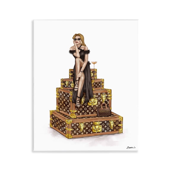 Stupell Industries Contemporary Glam Girl Perched on Cases Wall Plaque Art, 11 x 14, by Ziwei Li