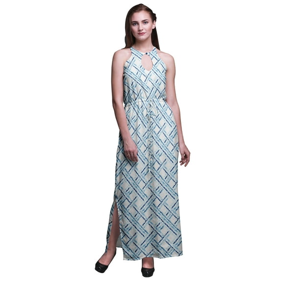 Bimba Tie-Dye Women Printed Crew Neck Side Slits Halter Dress Long Evening Gown-XXX-Large