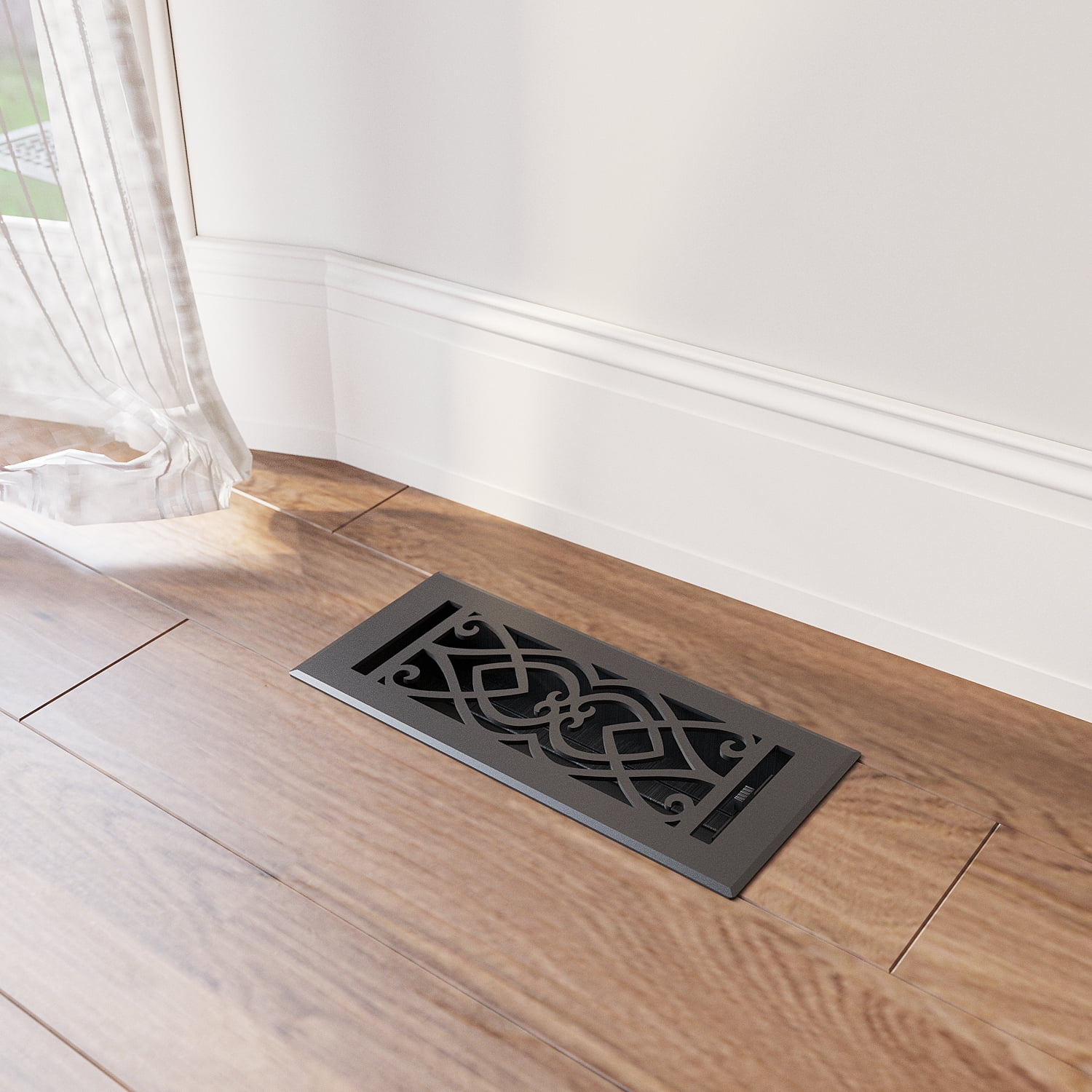 Naiture Stainless Steel Floor Register, Heavy Duty Rust-Resistant Floor Vent Cover, Metal Damper or Lever, Victorian Style Grate Floor Vent, Duct Size 4" X 10", Black Finish