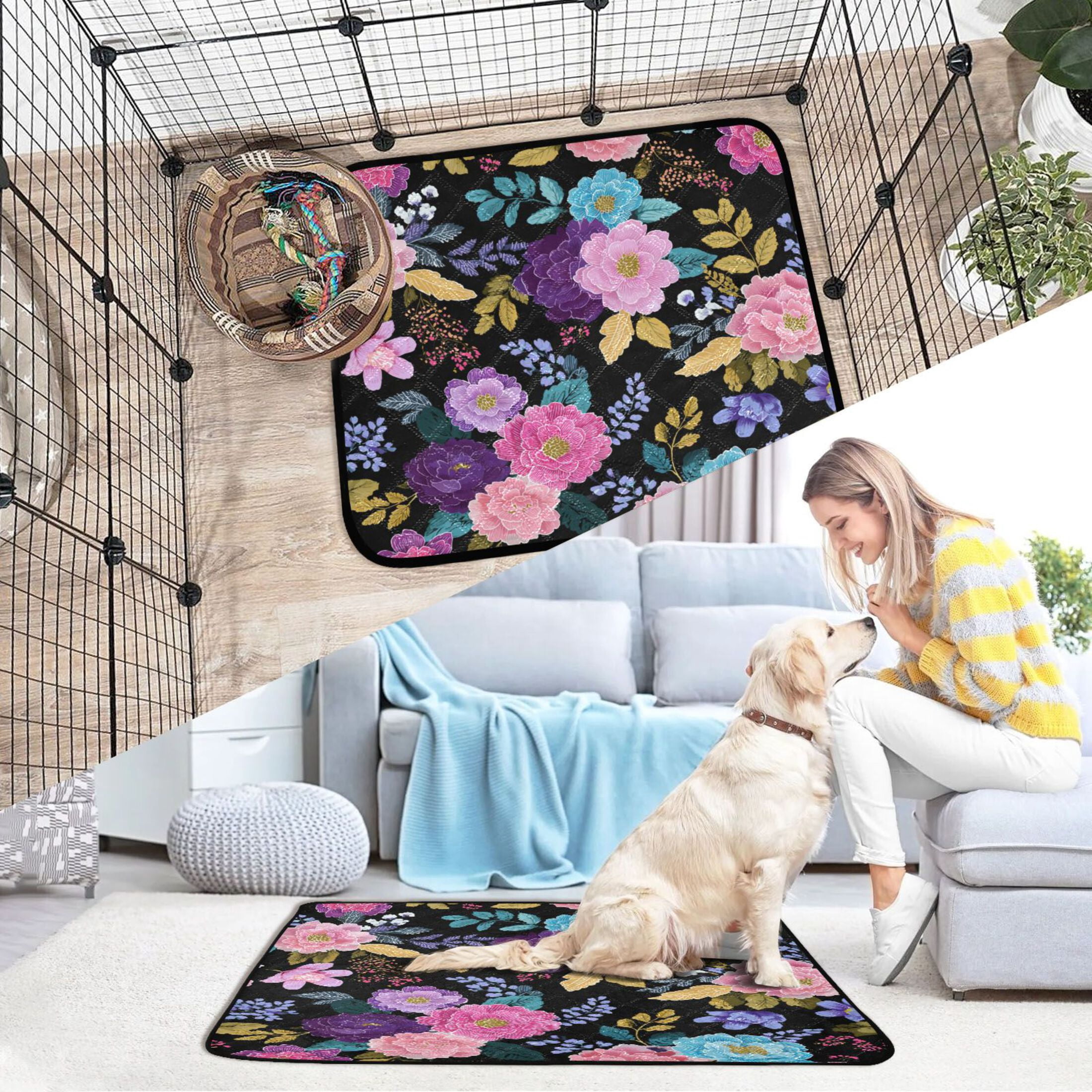 Washable Pet Pee Pads with Super Absorbent Reusable Training Pads for Dogs & Cats Vibrant and Colorful Floral