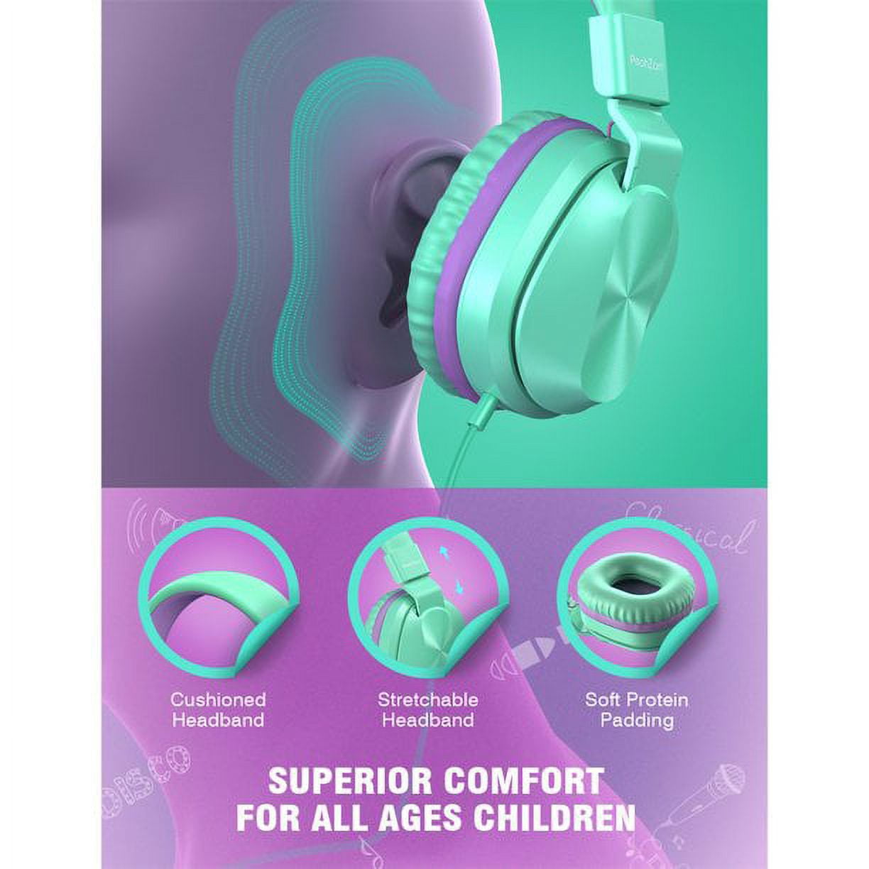 Seenda N-089 Wired Kids Headphones with Microphone, Safe Volume Control, Back to School Supplies, New