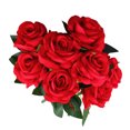 thumbnail image 3 of Flores artificiales, rosas artificiales de seda de 9 cabezas, ramo de novia para decoración de casa, jardín, fiesta, boda (rojo), 3 of 8