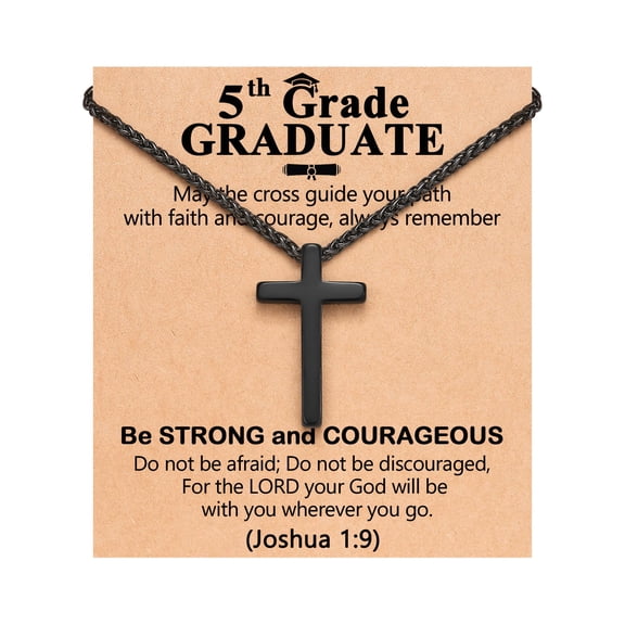 Bible Verse Black Cross Necklace Christian Graduation Gifts for Son Grandson 5th 8th Grade Kindergarten Middle Elementary School