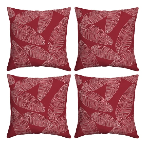 ARDEN Outdoor Toss Pillow, Set of 4, 16 x 16, Rain-Proof, Fade Resistant Red Leaf Palm