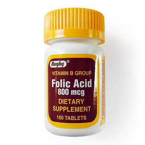 Rugby Vitamin Supplement Folic Acid 800 mcg Strength Tablet 100 per Bottle Pack of 2