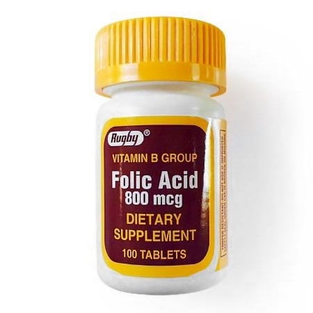 Rugby Vitamin Supplement Folic Acid 800 mcg Strength Tablet 100 per Bottle Pack of 2