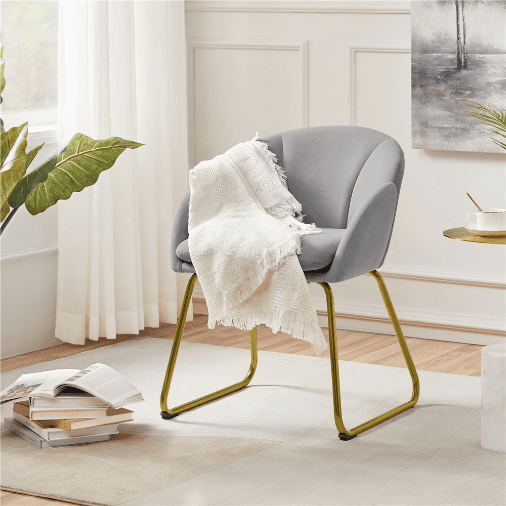 Alden Design Pack of 2 Velvet Armchair Dining Chair with Golden Metal Legs for Living Room/Bedroom/Kitchen, Gray