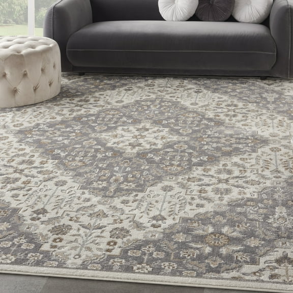 Nourison Elation Persian Ivory Grey 9' x 12' Area Rug, (9x12)