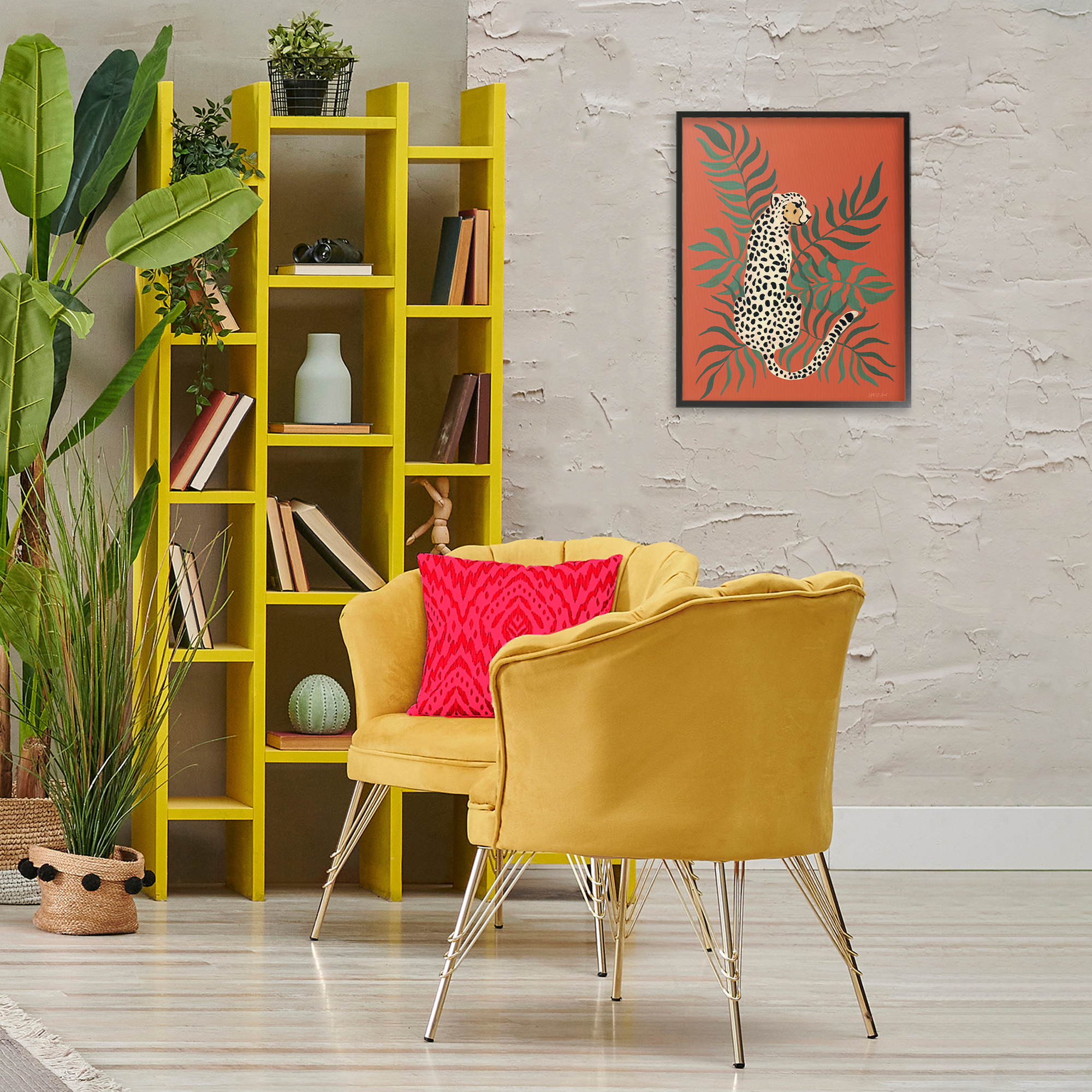 Stupell Industries Leopard & Palm Leaves Animals & Insects Painting Black Framed Art Print Wall Art, 16 x 20