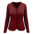 thumbnail image 6 of ZHOGXU Womens Knit Cardigan Sheer Lace Hem V Neck Button Front Slim Fit Sweater Jacket Fashion,Comfy Activewear,Red,L, 6 of 7