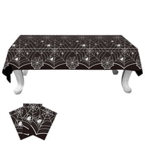 LHNFT 3Pcs 42x71 Inch Spider Web Plastic Tablecloth - Black Spiderweb with Spiders Designs, Disposable Rectangle Table Cover for Dining, Birthday, Halloween, Spooky Themed Indoor Outdoor Decorations