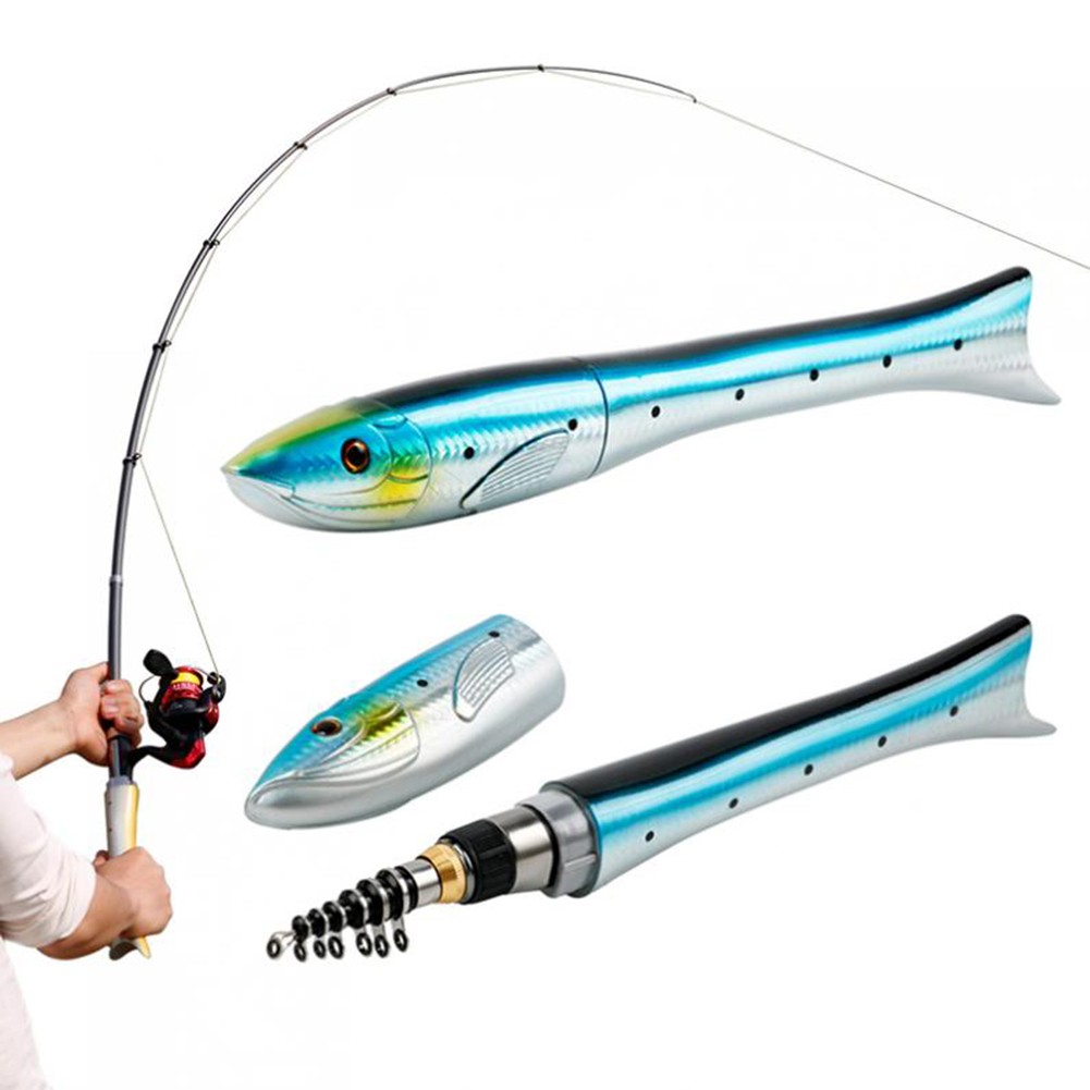 Canne à Pêche Télescopique En Carbone - 1,6 M Déployée, Design En Forme De Poisson - Légère Et Portable