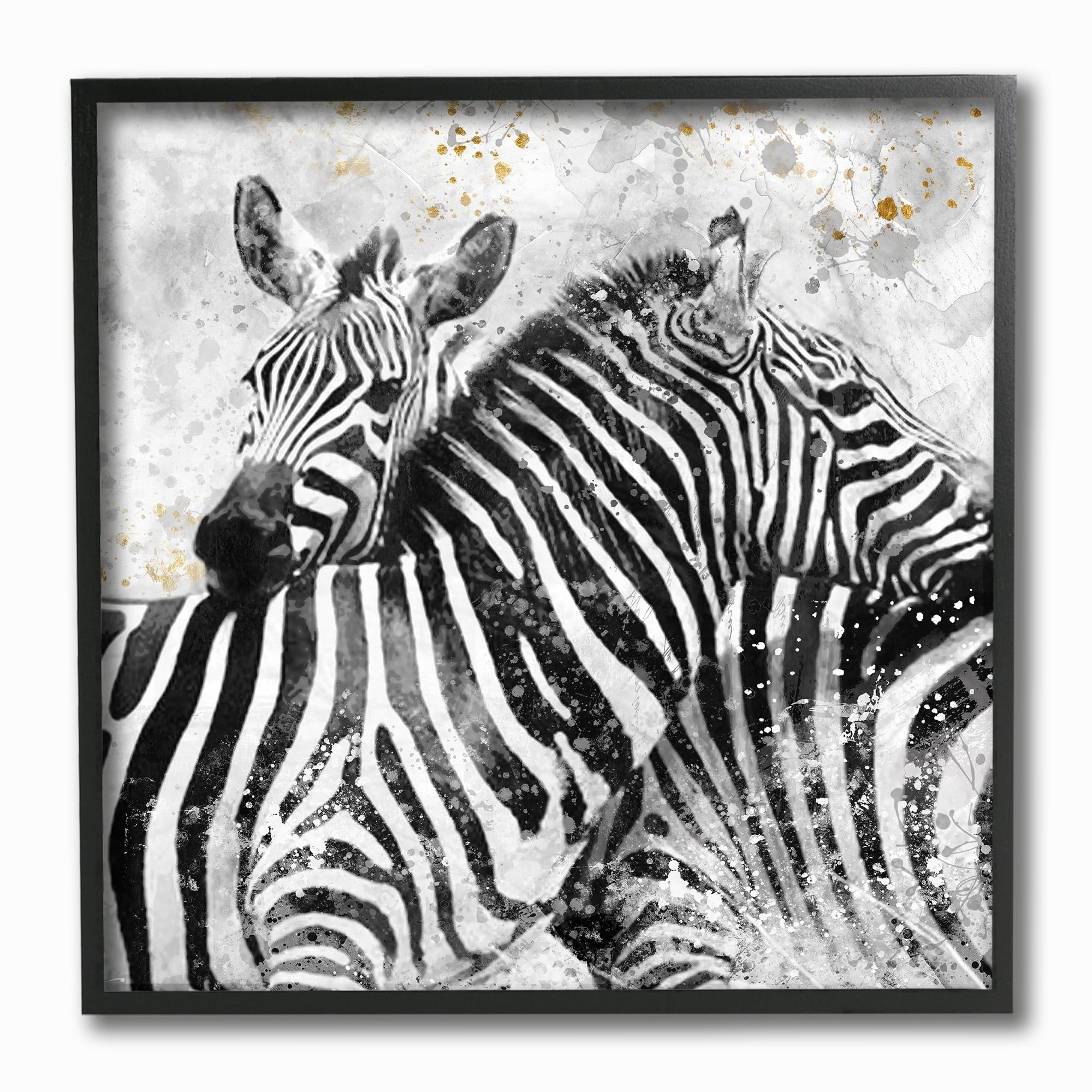 The Stupell Home Decor Collection Black and White Paint Splatter Textural Zebra Framed Giclee Texturized Art, 12 x 1.5 x 12