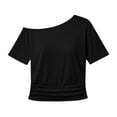 thumbnail image 3 of ZHYou Off Shoulder Oversized Tshirts for Women Short Sleeve Basic Tee Casual Summer Pullover Lightweight Tops Black M, 3 of 6