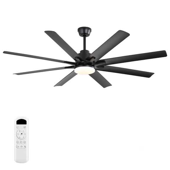 52-inch Matte Black Ceiling Fan with Light - 8 ABS Blades, 18W LED 3-Color Dimmable Light, for Living Room & Bedroom