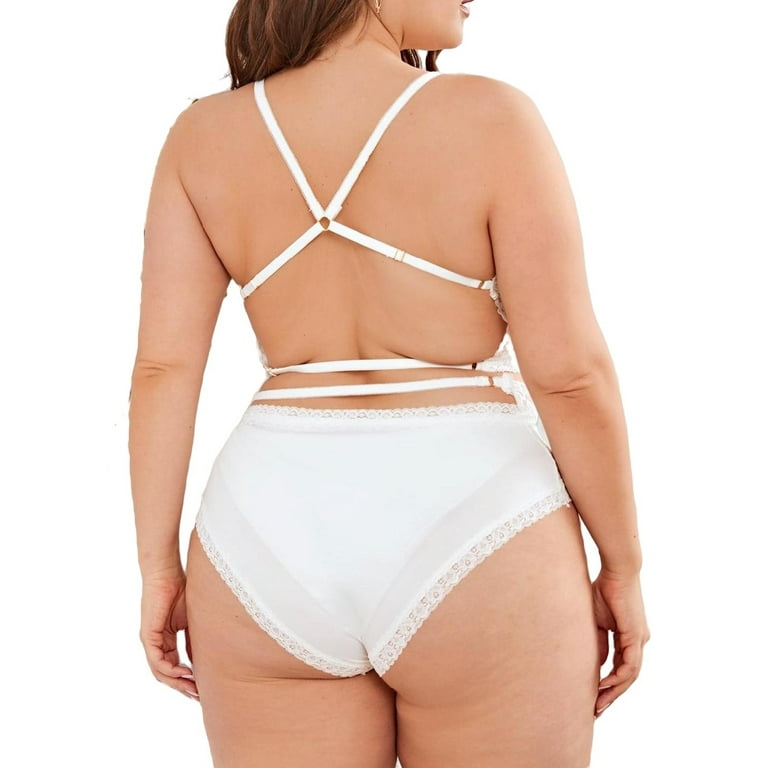 White Plus Size Bra & Panty Sets (Women's) 