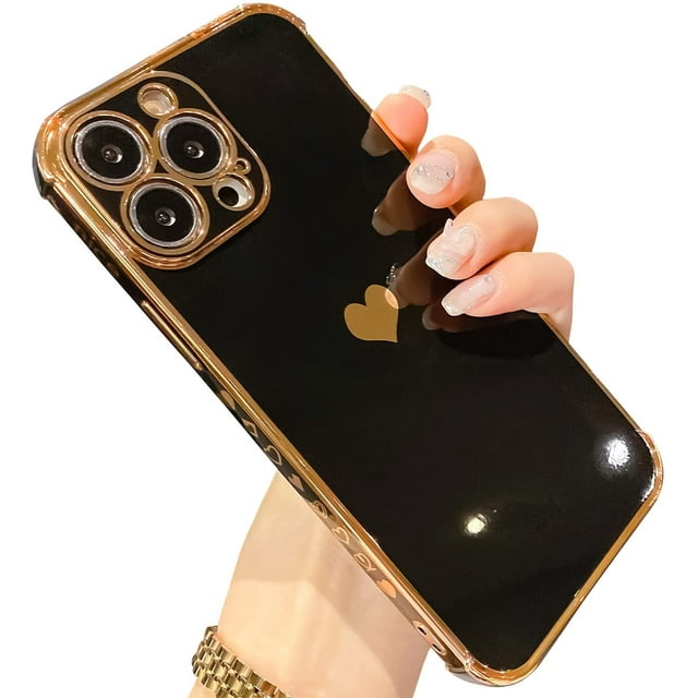 Funda compatible con iPhone 13 Pro Max con protección de cámara, carcasa de lujo con diseño de corazón de amor para mujeres, hombres y niñas, parachoques de TPU suave con patrón de amor pequeño, funda a prueba de golpes para bolsa de aire de 6,7 pulgadas, color negro Zhivalor CZDZ-HY215-1