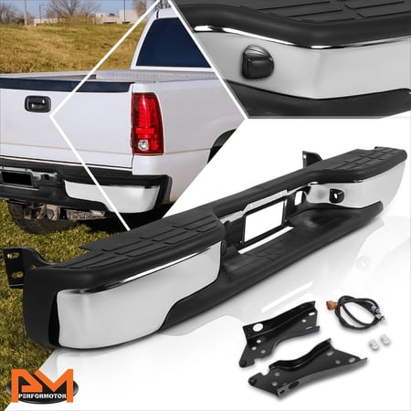 PM PERFORMOTOR Compatible with 99-06 Chevy Silverado GMC Sierra 1500 2500 Rear Step Bumper with License Plate Lights