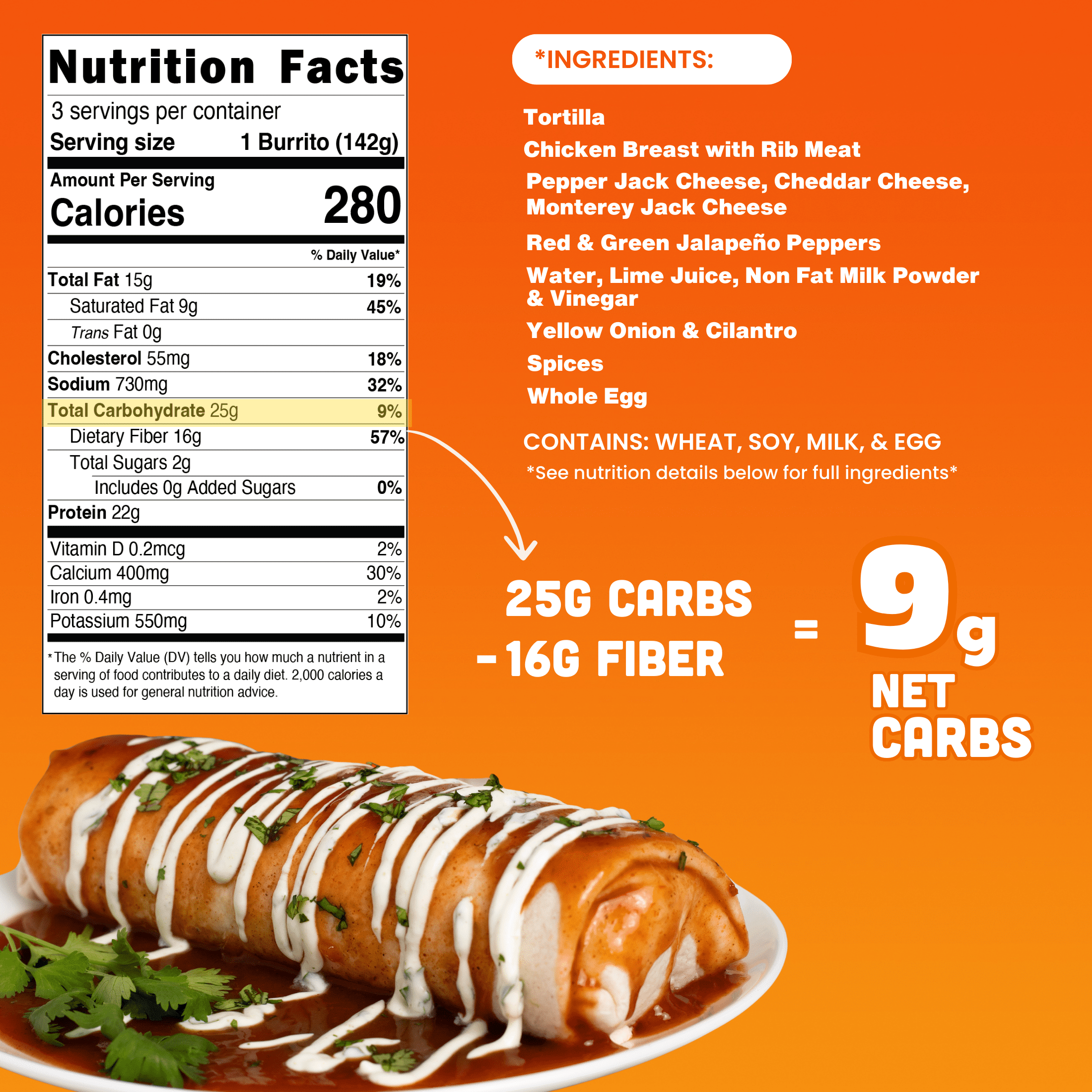 Realgood Foods Co. 3 Cheese Burritos, 3 Count, 15 oz (Refrigerated)