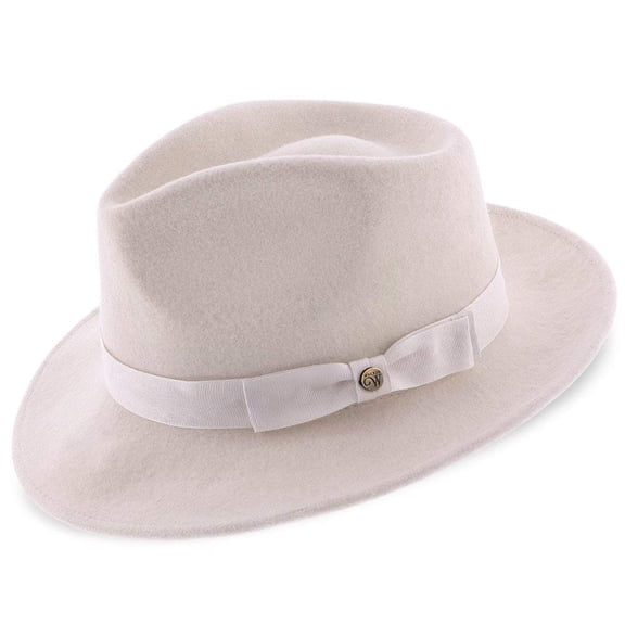 Walrus Hats Imperial White Center Dent Wool Felt Fedora Hat, 100% Australian Wool,Grosgrain Ribbon Band