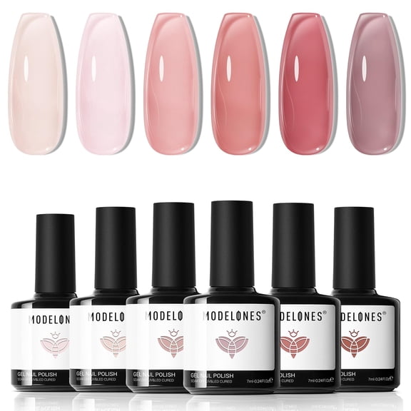 modelones Gel Nail Polish Set, 6 PCS Neutral Nude Brown Gel Polish Fall Colors 2024 Gold Glitter Nail Gel Polish Soak OFF LED Nail Art Gel Kit Manicure Salon DIY Christmas Nails Gift