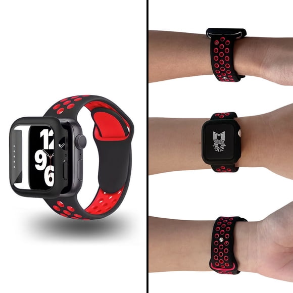Correa para Apple Watch compatible con 45mm + Case protector de pantalla con Cristal Templado. Estilo Sport, ideal para hacer ejercicio. Mamá Pulpo Sport con case