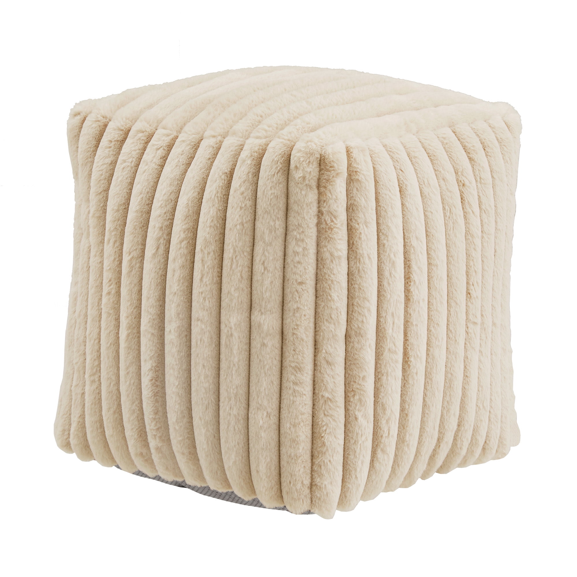Weston Home Dinant Upholstered Square Pouf Ottoman, Taupe Channel Furry Fabric