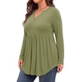 thumbnail image 3 of WellSize Plus Size Blouses for Women V Neck Curved Hems Tunic Tops Casual Long Sleeve Botton Fall Shirts, 3 of 7