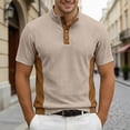 thumbnail image 2 of Corduroy Polo Shirts for Men Summer Casual Fashion Short Sleeve Stand Collar Patchwork Work Tshirts Golf Shirt, 2 of 5