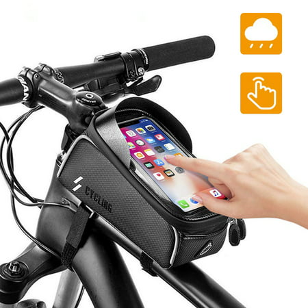 Bike Handlebar Bag, Waterproof Bicycle Mountain Bike Bag High Sensitive Touchscreen iPhone Samsung Cellphone Holder Front Frame Storage Case Sun Visor Large Capacity Pack Pouch Cycling Sport (Best Mountain Bike Iphone Holder)