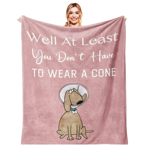 Get Well Gifts for Women/Men After Surgery, Sympathy Gift, Feel Better/Get Well Soon Gifts for Women, Surgery Recovery Gift for Men, at Least You Dont Have to Wear A Cone Pink Blanket 50"x60"