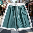 thumbnail image 2 of Mens Color Block Casual Shorts Above Knee Streetwear Lightweight Short Pants 7" Inseam Drawstring Summer Fashion with Side Pockets, 2 of 5