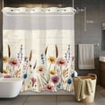 thumbnail image 5 of Spring Flowers No Hooks Shower Curtain with Snap-in Liner Watercolor Pastoral Style Retro Shower Curtains for Bathroom, Waterproof, Easy Install, Washable 66"x72", 5 of 9